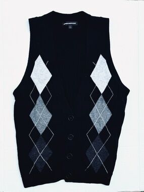 Express Design Studio Argyle Button-Front Sweater Vest - Black and Gray